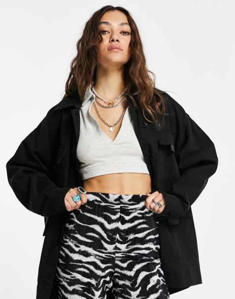 Topshop – Svart, lätt skjortjacka med cargofickor - view 1