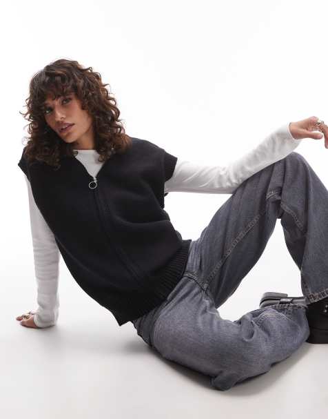 Topshop – Svart linne i oversize med dragkedja - view 1
