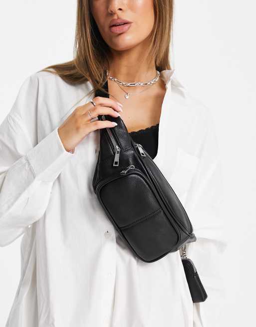Topshop – Svart magväska med flera fack 