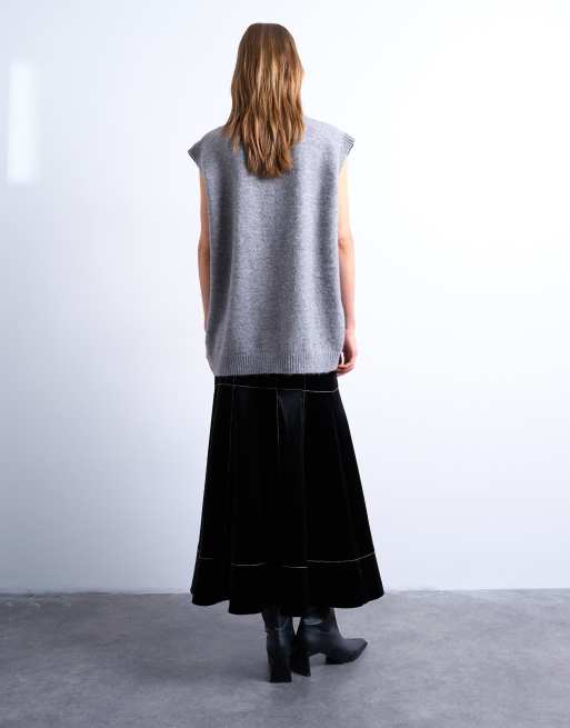 Topshop – Svart maxikjol i polyester med sänkt midja och kontrastsömmar, 2 av 5