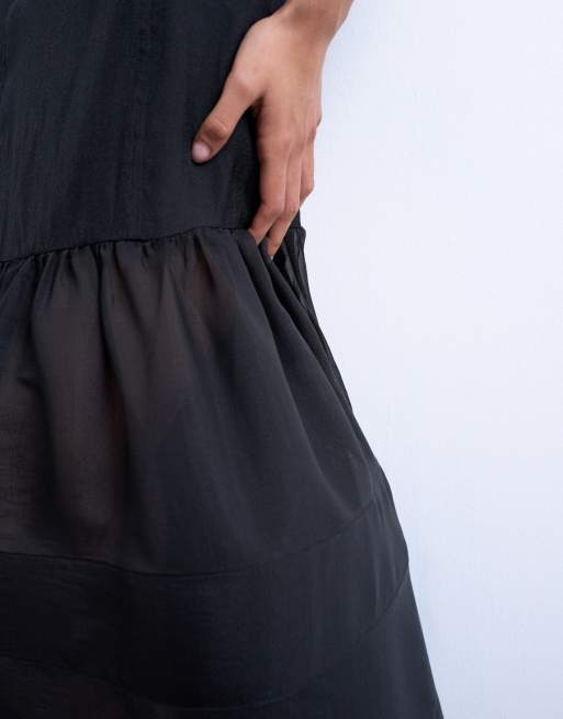 Topshop – Svart maxiklänning med skir kjol med volym, 3 av 4
