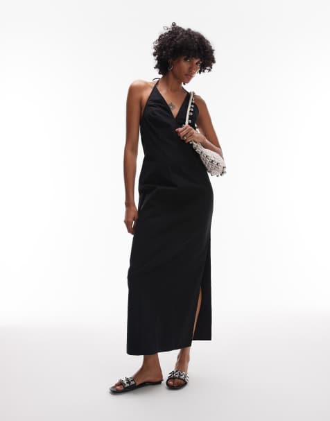 Topshop – Svart midiklänning med halterneck - view 1