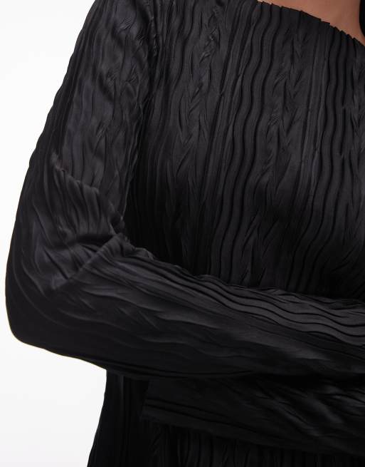 Topshop – Svart, plisserad miniklänning med långa ärmar, 3 av 4