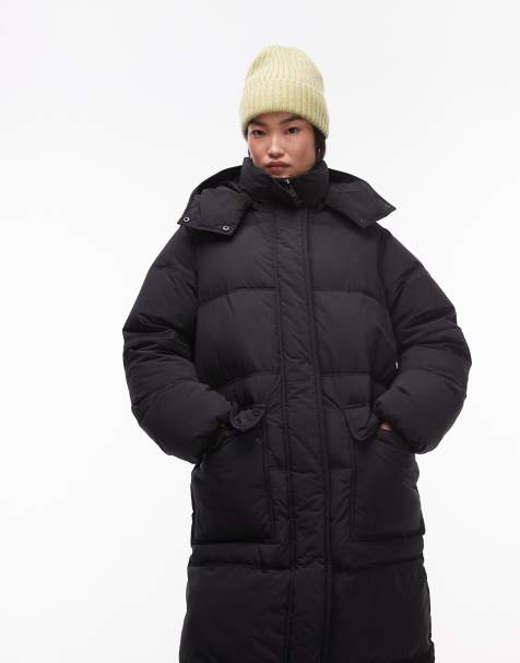 Topshop – Svart pufferjacka i lång modell - view 1