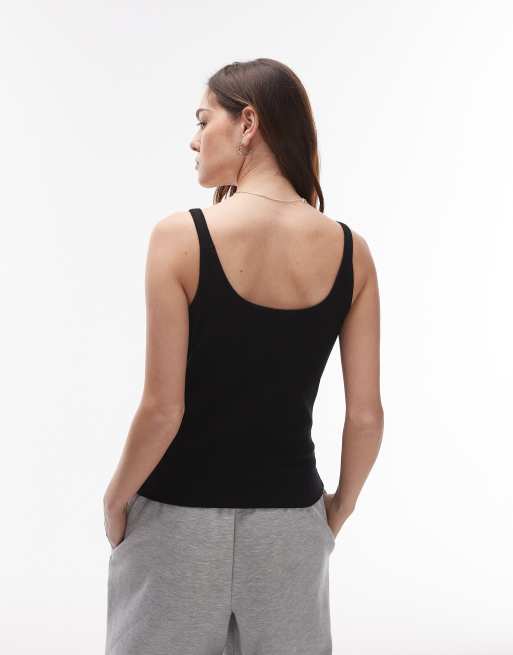 Topshop – Svart, ribbat linne med djup ringning och smala axelband, 3 av 4