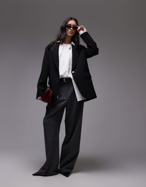 Topshop – Svart, slouchy kavaj i oversize, del av set - view 1
