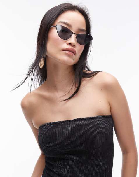 Topshop – Svart, stentvättad bandeau-topp i lång modell med seamless design - view 1