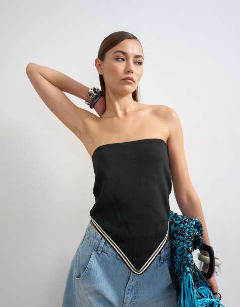 Topshop – Svart, stickad bandanamönstrad scarf-topp - view 1