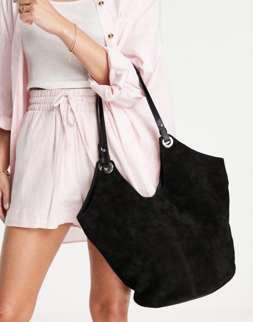 Topshop – Svart, stor toteväska i läder och mocka, 4 av 4