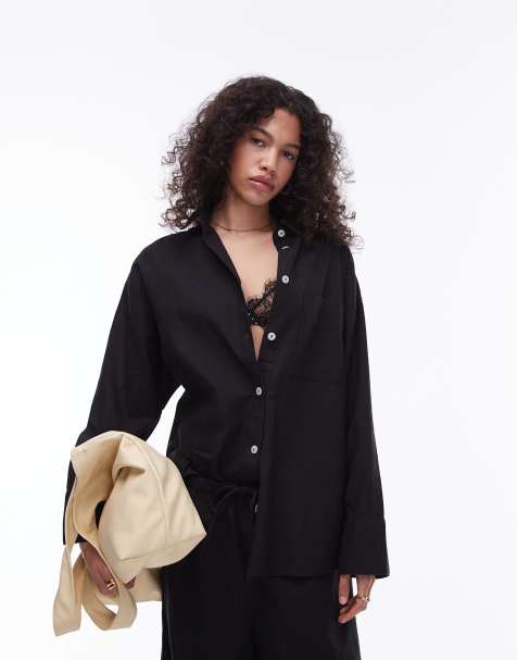 Topshop – Svart strandskjorta i linneblandning, del av set - view 1