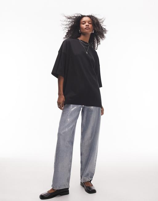 Topshop – Svart t-shirt i oversize med sänkt axelsöm, 3 av 4