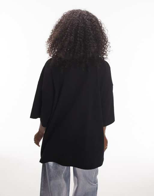 Topshop – Svart t-shirt i oversize med sänkt axelsöm, 4 av 4