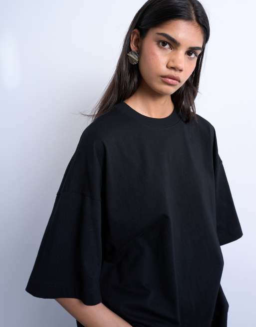 Topshop – Svart t-shirt i oversize med sänkt axelsöm, 3 av 4
