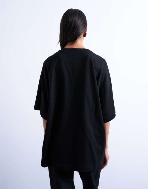 Topshop – Svart t-shirt i oversize med sänkt axelsöm, 4 av 4