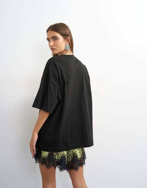 Topshop – Svart t-shirt i oversize med sänkt axelsöm, 4 av 4