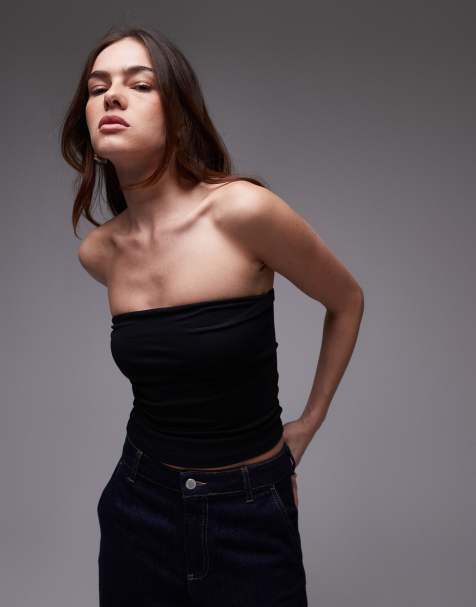 Topshop – Svart topp med bandeauringning - view 1