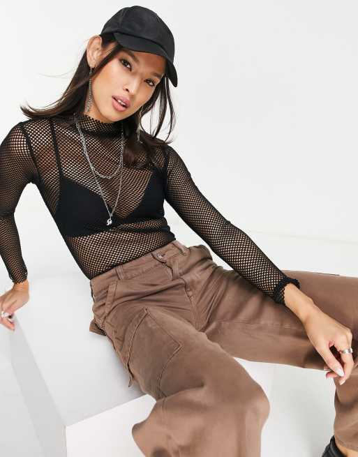 Topshop – Svart topp med långa ärmar i nät, 4 av 4