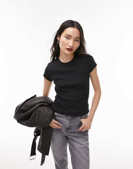 Topshop – Svart vardags-t-shirt i lång modell 