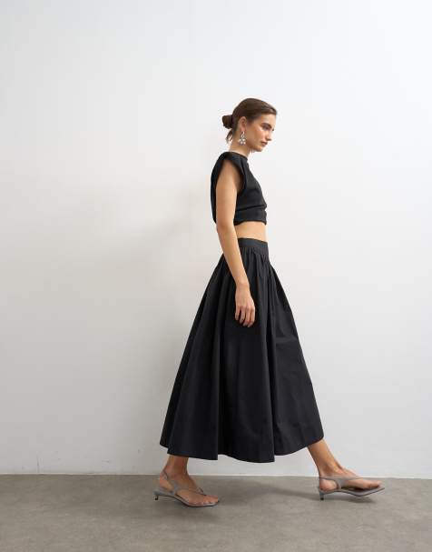 Topshop – Svart, vid maxikjol med sänkt midja - view 1
