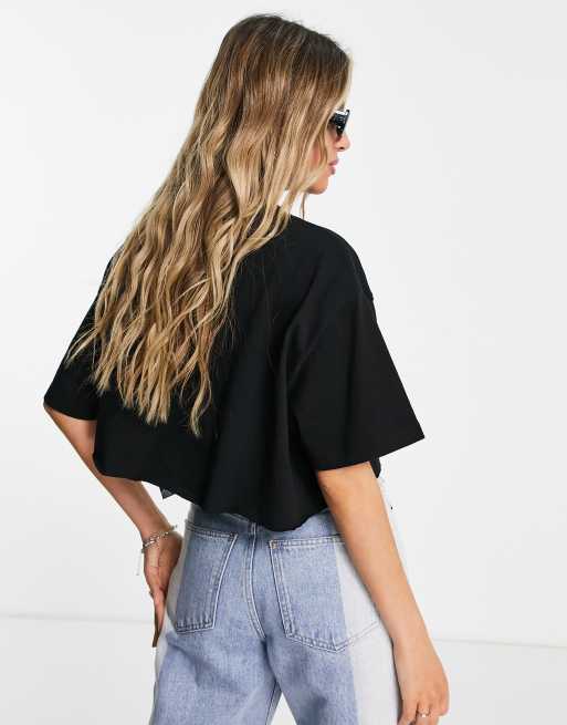 Topshop – Svart virkad t-shirt i kort design, 2 av 4