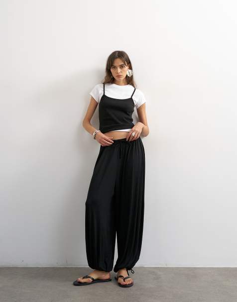 Topshop – Svarta ballongbyxor i jersey och viskos - view 1