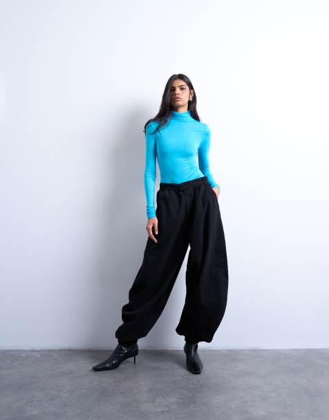 Topshop – Svarta ballongbyxor i oversize med flik - view 1