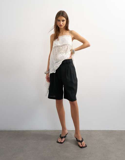 Topshop – Svarta bermudashorts i linnematerial, 2 av 5