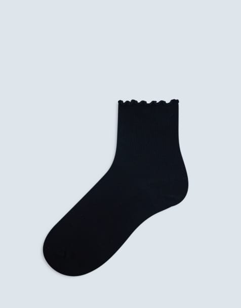 Topshop – Svarta ribbade strumpor med volang - view 1