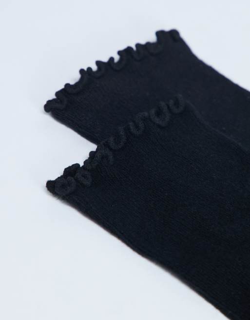 Topshop – Svarta ribbade strumpor med volang, 2 av 4