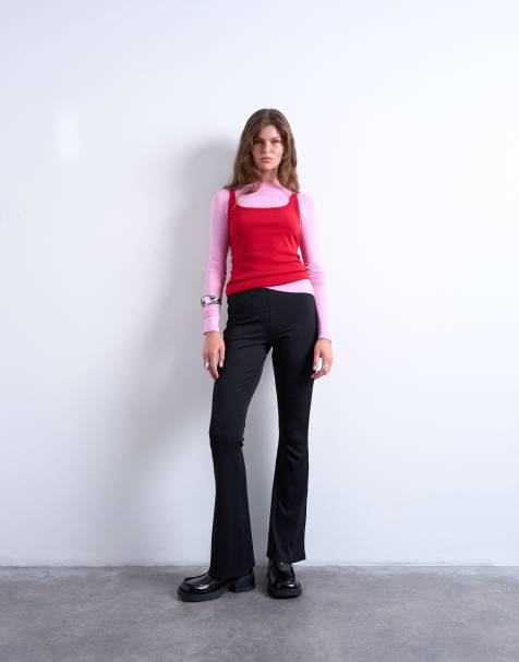 Topshop – Svarta, ribbade, utsvängda, skinny byxor - view 1