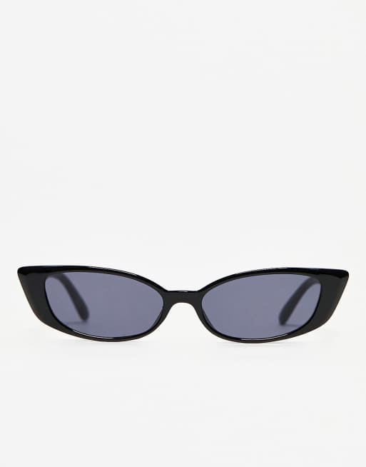 Topshop – Svarta, smala solglasögon i rundad cateye-modell