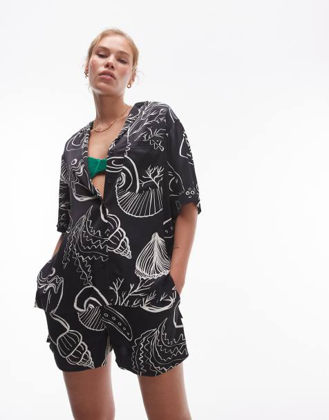Topshop – Svarta, snäckmönstrade shorts i satin, del av set - view 1
