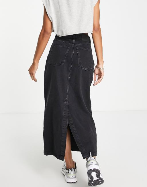 Topshop – Svarttvättad jeanskjol i midilängd, 2 av 4