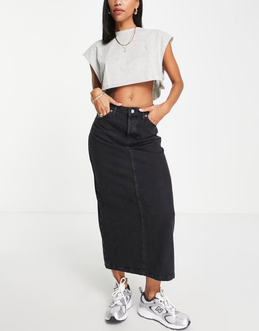 Topshop – Svarttvättad jeanskjol i midilängd, 4 av 4