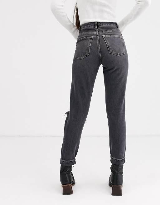 Topshop – Svarttvättade mom jeans med revor, 2 av 4
