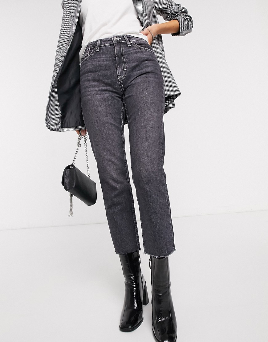 Topshop – Svarttvättade straight jeans med dekorativ söm-Flerfärgad