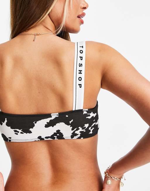 Topshop – Svartvit komönstrad behå med kort design och logga, 2 av 4
