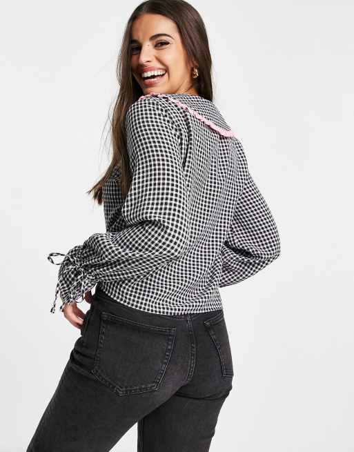 Topshop – Svartvit skjorta med ginghammönster och kontrasterande krage, 2 av 4