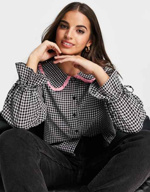 Topshop – Svartvit skjorta med ginghammönster och kontrasterande krage, 3 av 4