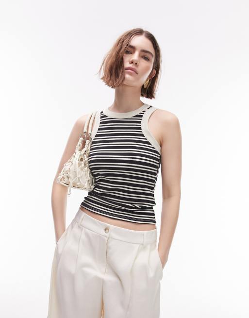 Topshop – Svartvitt, randigt linne med brottarringning