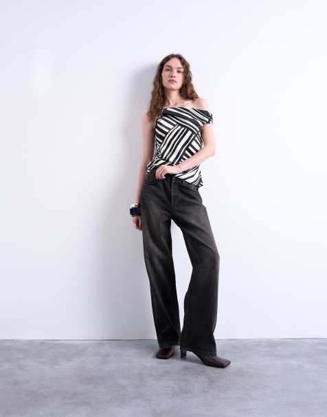 Topshop – Svartvitt, randigt set i satin - view 1