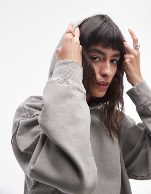 Topshop - Sweat à capuche avec épaules tombantes - Kaki délavé, 3 de 4