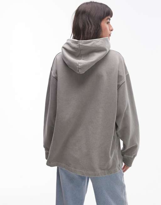 Topshop - Sweat à capuche avec épaules tombantes - Kaki délavé, 4 de 4