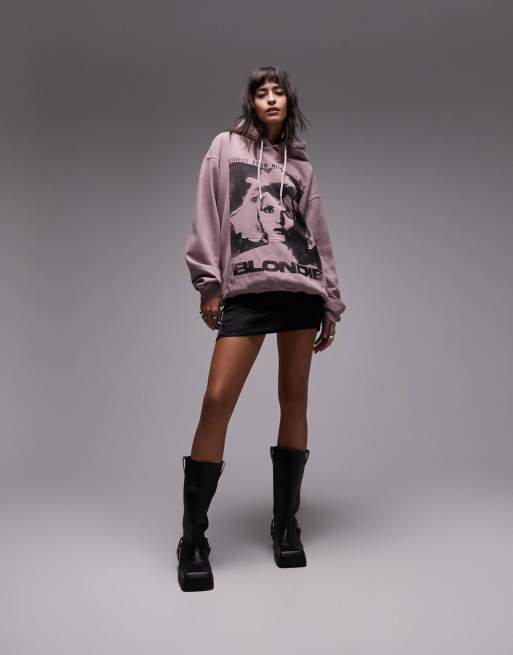 Topshop - Sweat à capuche oversize à imprimé Blondie sous licence - Rose cendré, 3 de 4
