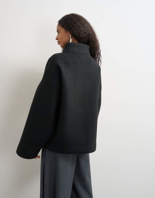 Topshop sweat à col croisé en borg noir, 4 de 4