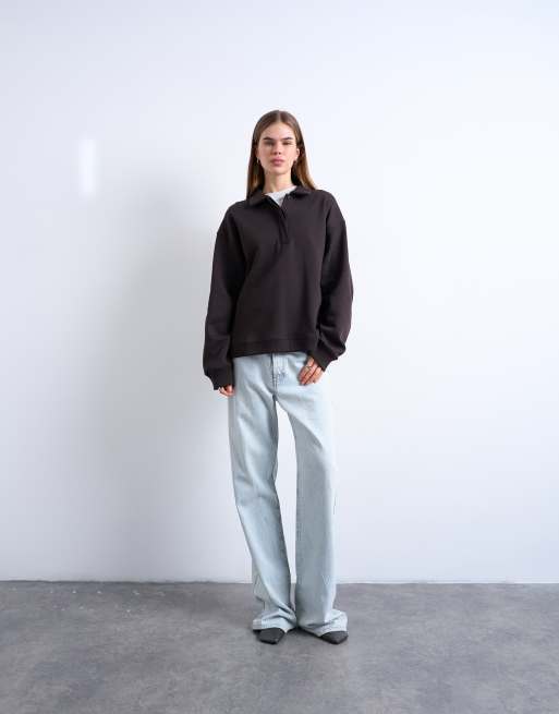 Topshop - Sweat à col polo - Chocolat foncé, 3 de 4