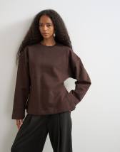 Topshop sweat crew neck cinched jumper in chocolate