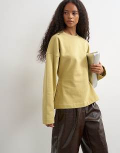 Sweat crew neck cinched jumper in light khaki