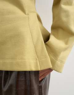Model wearing Sweat crew neck cinched jumper in light khaki