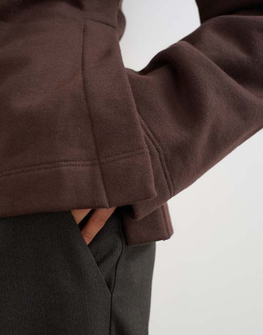 Topshop sweat crew neck cinched sweater in chocolate, 3 of 4